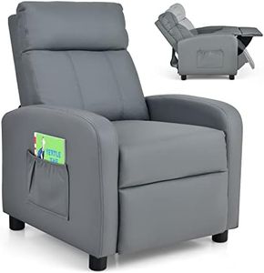 Costzon Kids Recliner, Adjustable PU Leather Lounge Chair w/Side Pockets, Footrest, Headrest for Kids Room & Play Room, Easy to Clean, Padded Recliner Sofa for Children Boys Girls Aged 3-12 (Grey)