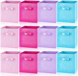 12 Pcs Cube Storage Bin 11'' Collapsible Storage Cubes Foldable Cube Storage Organizer Bins Fabric Bins Storage Basket Fabric Cubby Boxes for Shelf (Sky Blue, Purple, Pink, Rose)