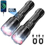 SWZA 250000 Lumens Torches LED Super Bright, USB Rechargeable Torches 2 Pack Zoomable, 5 Modes High Power Camping Torch Waterproof, Tactical Flashlight Hand Torch for Dog Walking Hiking Emergency