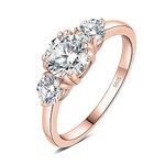 JewelryPalace Classic GRA 3 Stones 1ct Moissanite Engagement Rings for Women, 14k Rose Gold Plated 925 Sterling Silver Promise Ring for Her, Round Cut Simulated Diamond Wedding Rings Size 5