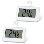 OFFCUP Fridge Thermometer Digital, 2pcs Refrigerator Thermometer, LCD Digital Waterproof Fridge Freezer Thermometer with Read LCD Display Placement Modes Hanging, Standing (White)