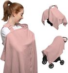 Nilsa 5-in-1 Muslin Nursing Cover up for Breastfeeding & Baby Car Seat Cover - Breathable Breastfeeding Cover With Rigid Hoop - 100% Cotton Privacy Apron Breast Feeding Covers For Women (Blush)
