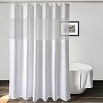 UFRIDAY Extra Long Hotel Quality Polyester Fabric Shower Curtain with Mesh Screen and Rustproof Metal Grommets for Bathroom Showers and Bathtubs 72" x 84" - White