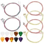 KDJXZ 6 Sets of 6 Acoustic Guitar Strings, Replacement acoustic guitar string with 10 Pieces Guitar Picks for classical Acoustic Guitar Beginners or Performers (2 Brass, 2 Red Copper, 2 Multicolor)