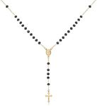 Barzel 18K Gold Plated Black Bead Rosary, Virgin Mary Centerpiece, Made in Brazil, Tarnish Free, Waterproof, High Polish Finish, Size 18-24 Inches (20 Inches)