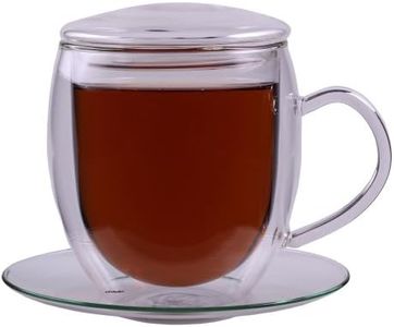 Feelino Taza Te con Tapa de Vidrio, Taza Infusiones con Tapa 400ml, 1x Taza de Té de Vidrio de Doble Pared con Tapa, Tazas de Vidrio para Té Aptas para Lavavajillas con Doble Capa Efecto Flotante