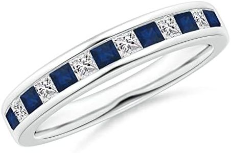Angara Natural Blue Sapphire Ring for Women | 0.57 ct Square Shape Blue Sapphire Diamond Half Eternity Ring in White Gold | September Birthday, Gemstone Jewelry Gift | AAAA | 2.4mm | Ring Size- 7