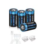 CITYORK 4 Pack Type-C Rechargeable D Batteries 15000mWh 1.5V D Size High Capacity Li-ion Batteries (4 in 1 USB-C Cable Included)