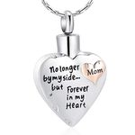 constantlife Cremation Jewelry for Ashes - No Longer by My Side But Forever in My Heart Heart Shape Pendant Memorial Urn Necklace Keepsake Gift for Women (Mom)