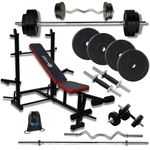 Hashtag FItness Bench for Home Gym with 20kg to 100kg Rubber Weights Dumbbell Set for Home Exercise Equipment for Home 8in1 Gym Bench Press for Home Workout with 5ft Rod