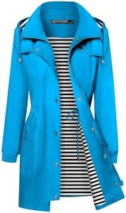 Bloggerlove Womens Rain Jacket with Hood Lightweight Long Raincoats Waterproof Hiking Windbreaker Lake Blue Xxl