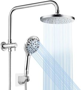 LiwCho 8" Rain Shower Head Set 2 in 1 Shower Rail Wall Mounted 9-Mode Handheld Spray Round Bathroom(Chrome)