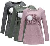 Bearsland Women's 3 Packs Maternity Clothes Long Sleeves Breastfeeding Shirts Nursing Top