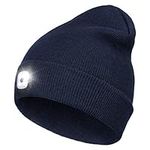 Rechargeable LED Lighted Beanie, Perfect Dad Gifts in Christmas, Stocking Fillers Cap with Light Hands Free Head Torch Unisex Winter Warm Knit Beanie Navy Blue