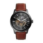 Fossil Men's Townsman Automatic Stainless Steel and Leather Three-Hand Watch, Color: Smoke, Amber (Model: ME3181)