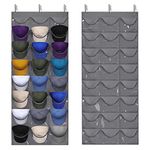 Dofilachy Hat Rack - Hat Organizer - Hat Racks for Baseball Caps, Visible Hat Holder - Baseball Hat Rack for Wall Door with 3 Hooks, 24 Deep Pockets (Dark grey, 1 pack)