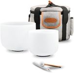 Ryan Dvan 2Pcs Set Crystal Singing Bowl 7B+8F Sound bath Bowl with Padded Carrying Case and Suede Striker Sound Health Bowl
