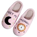 Meet Me at Midnight Cozy Plush Slippers for Women,Pink House Slippers, Pink, 9.5-10 Wide