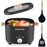 Audecook Electric Hot Pot, Cermic Glaze Non-Stick Frying Pan, Portable Travel Multicooker for Ramen, Steak, Egg, Fried Rice, Oatmeal, Soup, 350W/800W (G(BLACK/2.5L Without Steamer))