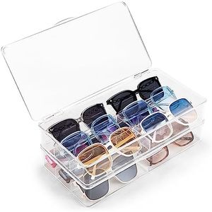 BOPai Acrylic Sunglasses Organizer with Lid, Stackable Glasses Storage Organizer - 2 Pack