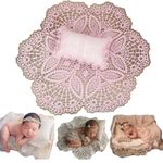 Zeroest Newborn Photography Props, Photo Prop Crochet Rug Newborn Photography Wrap Props Baby Layer Basket Filler (Pink)