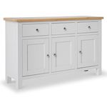 RoselandFurniture Farrow Grey Sideboard for Living Room Large Storage Cabinet with Oak Top | Fully Assembled Painted 3 Door Solid Wooden Cupboard with 3 Drawers for Hallway or Dining Room