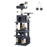 PAWZ Road Cat Tree, 53.5 Inches Tall Cat Tower with Spacious Hammocks, Condos and Scratching Posts, Cat House with Dual Padded Perches for Indoor Large Cats-Dark Gray