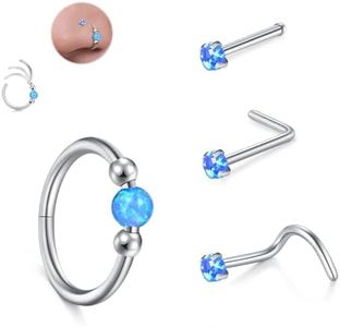 JFORYOU 18G Nose Rings Set for Women Men Stainless Steel Hinged Clicker Segment Nose Rings Hoops Helix Cartilage Daith Tragus Sleeper Earrings L Shape/Screw/Straight Nose Studs Body Piercing Jewelry