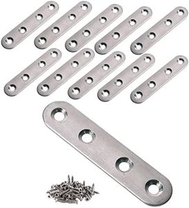 VinBee 12Pcs Flat Straight Brace Brackets with Screws 3 Inch Stainless Steel Mending Plates for Wood Fixing Connector Straight Repair Fixing Brackets Heavy Duty