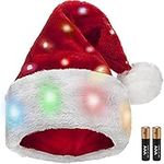 Winks Novelty Plush Santa Hat - Light Up, Funny Christmas Hats for Kids & Adults