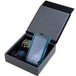 MITER CASE carrying case for DAP + earphone, Handmade Italy PU leather Hard Standing case for 2 IEM earphones + 1 digital audio player Storage carry cover box (4 Earphone Flat Case-Black)