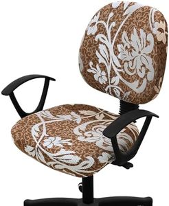 Smiry Stretch Printed Office Computer Chair Covers, Universal Washable Removable Desk Rotating Chair Slipcovers Protector, Seat + Backrest Cover - Brown and Blue