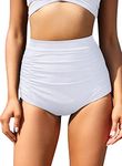 SHEKINI Women's Retro Ruched High Waisted Hipster Bikini Bottom Swim Bottom(White - A,Large)