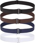 4 Pack No Show Elastic Belts for Women and Men, Stretch Invisible Belt with Flat Buckle by WHIPPY Black Coffee Blue White