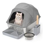 PWEZON Extra Large Stainless Steel Cat Litter Box with Oxford Lid, Grey, 24" L x 16" W, for Big Cats, Anti-Leakage, Odor Control, Includes Litter Scooper