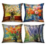 Tucocoo Window Flowers Throw Pillow Covers Decorative 18x18 inch Set of 4 Vase Floral Colorful Cases Modern Square Pillowcases Retro Rustic Farmhouse Cushion Case (Pillow Covers-Flowers-17)