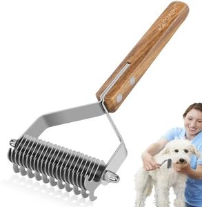 WOPQAEM Undercoat Rake for Dogs - Dual-Sided Deshedding Blade, Wooden Handle, Professional Pet Grooming Tool with Matting Remover & Shedding Control for Double Coat Dogs & Long-Haired Cats, Large
