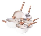 Non Stick Pots and Pans Set – Induction Hob Pot Set – 8pcs Kitchen Cookware with Lids – Cooking Cream Granite Saucepan Pots and Frying Pans – by Nuovva