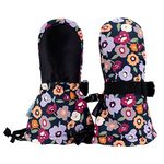 JAN & JUL Baby Girls Waterproof Winter Mittens, Stay-On (Winter Flowers, XS: 0-2Y Thumbless)