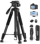 Jishane 74" Camera Tripod with Wireless Remote, Phone Holder and Travel Bag, Heavy Duty Travel Camera Tripod Stand Compatible with Cameras, Phones, Projectors, Ring Lights, Spotting Scopes