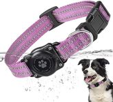 Airtag Dog Collar, 100% Waterproof Integrated Apple Air Tag Dog Collars, Reflective GPS Dog Collar with Hard PC AirTag Holder Case for Small Medium Large Dog (Purple)