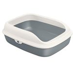 AllPetSolutions Cat Litter Tray - Plastic Kitty Litter Pen with Raised Rims, Low Open Front - Strong & Deep Toilet Enclosure - Pet Supplies for Housetraining - Small, 40.5x30x13.8cm - White & Grey