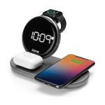 iHome POWERVALET Quad 4-in-1 Dual Qi Wireless Fast Charging, Airpod Charging, Apple Watch Charging, and USB Charging Alarm Clock, 30W Total Power Output (iWW33)