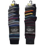 K Collection Mens Ex Store Socks - 10 Pack - Cotton Rich Purista - Stripe Design Socks - Assorted Colours - UK Shoe Size 9-11