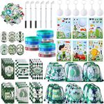 Realspring 140 Pcs Golf Party Favor Set Theme Drawstring Backpacks Keychain Silicone Bracelets Spiral Notepads Club Pen Stickers Badges Supplies Goodies Bags Filler, Green, White