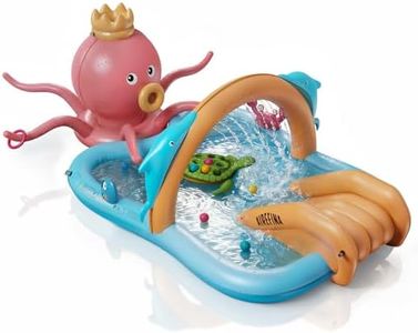 Airefina Inflatable Kiddie Pool, Detachable Octopus King Toddler Pool with Water Slide Splash Pad, Inflatable Play Center with Turtle Toss Target for Backyard, Garden, Water Park, Ages 3+