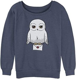 WARNER BROS Harry Potter et les Reliques de la Mort Anime Hedwig Mail Pull raglan pour femme, Bleu chiné, Taille M