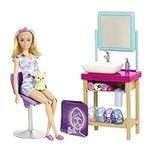 Barbie Sparkle Mask Spa Day Playset, Blonde Doll, 7 Spa Masks, Sink, Mirror, Chair for a Total of 15+ Accessories, Great Gift for kids 3 to 7 Years Old, HCM82