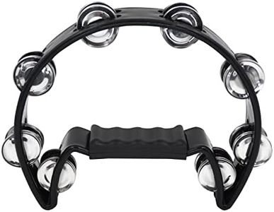 Soulmate Tambourine Metal Jingles Hand Held Percussion Half-Moon Tambourine for Adult Musical Instrument Gift Single Row Tambourines for KTV, Party (Black Tamboruine)