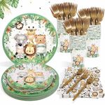 Safari Birthday Decorations Jungle Boy Baby Shower Plates Set Serve 25,Plates Napkins Cups Cutlery Sage Green Animals Tableware